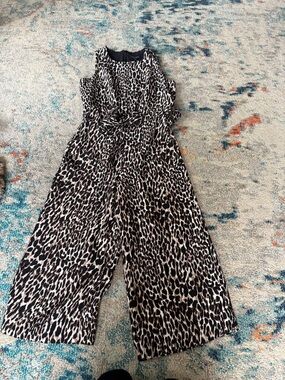 Banana Republic Leopard Print Sleeveless Wide-Leg Jumpsuit - Black & Cream